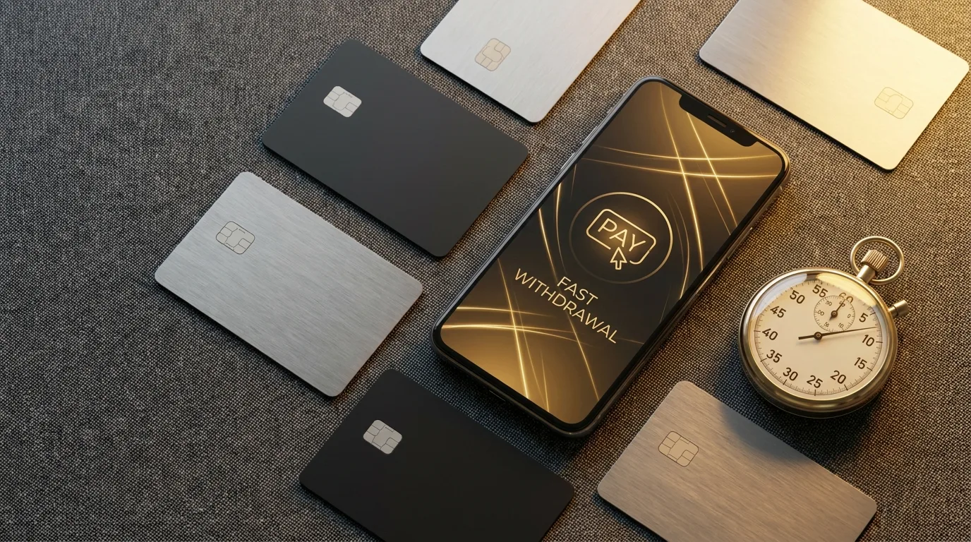 Bankinės kortelės ir išmanusis telefonas su mokėjimų programėle bei stopwatch — išmokėjimų greičio simbolis